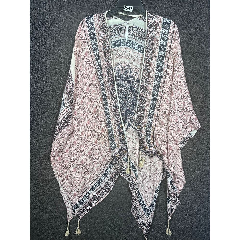 Ecote Medallion Embellished Poncho Womens One Size Open Floral Embroidery
